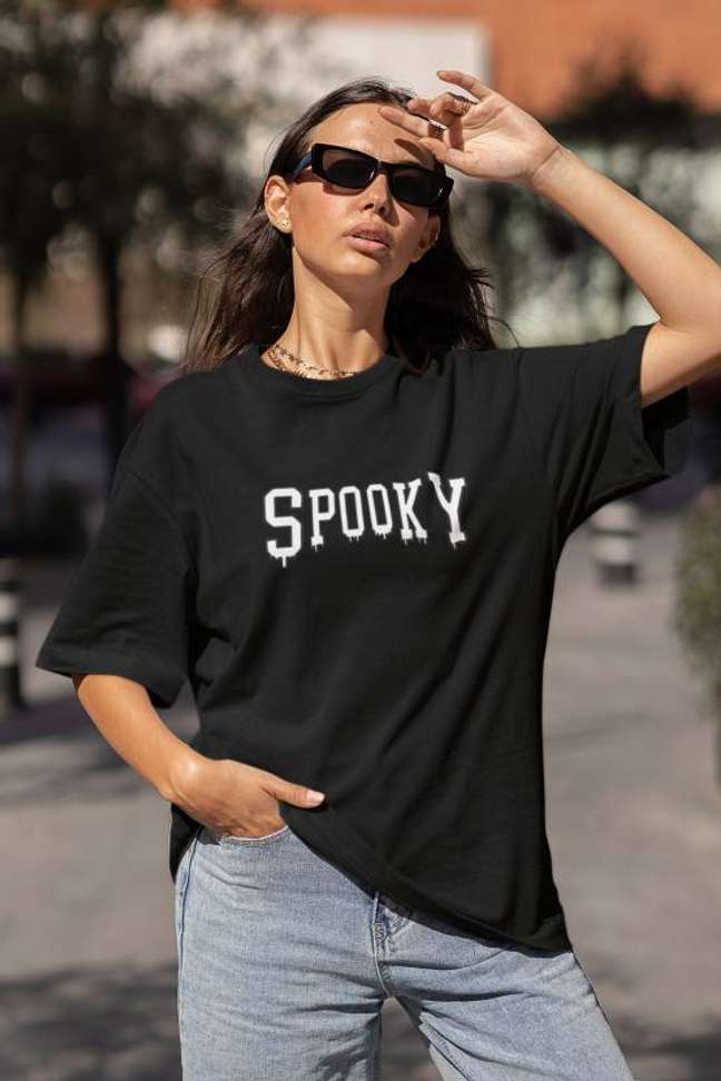 Women’s Black Printed Cotton Blend Loose Fit T-Shirt – Half Sleeve, Round Neck