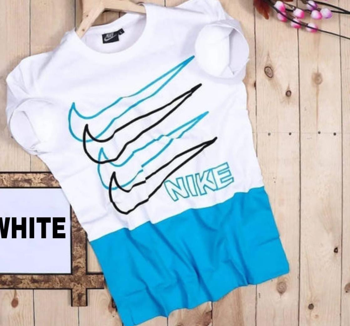 Nike Men’s Trending T-Shirts – White & Sky Blue Combo | Size S | Clean Everyday Style