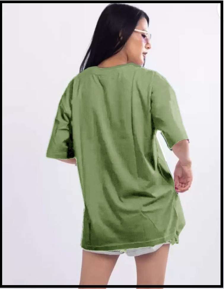 Women’s Light Green Printed Cotton Blend Oversized T-Shirt – Round Neck | Half Sleeve