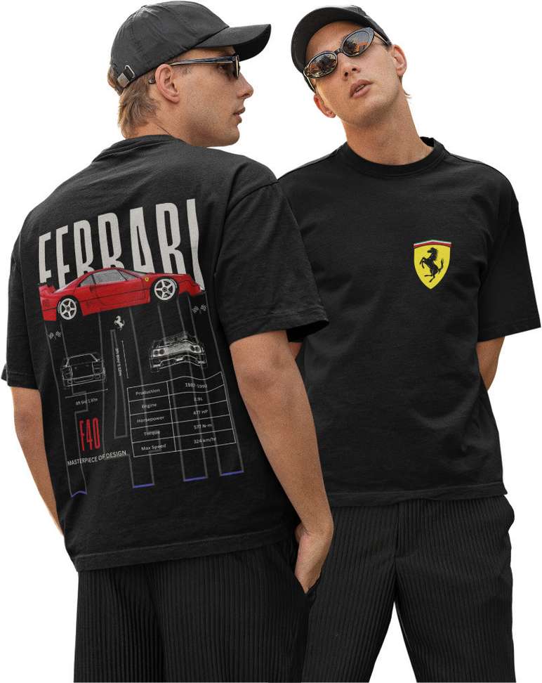 SpeedPulse™ | Ferrari Graphic Oversized Tee – Pure Cotton Black