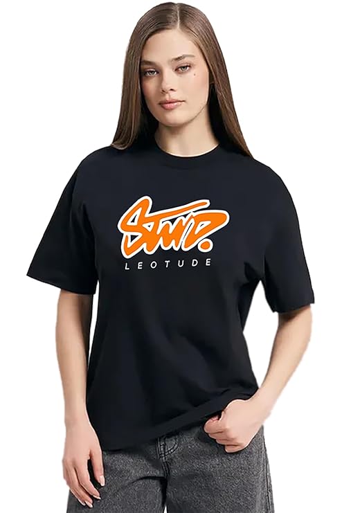 LEOTUDE Women’s Oversized Printed T-Shirt – Cotton Blend | Half Sleeve | Streetwear Fit