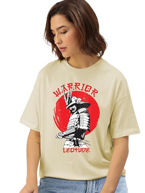 LEOTUDE Women’s Oversized Printed T-Shirt – Cotton Blend | Half Sleeve | Streetwear Fit