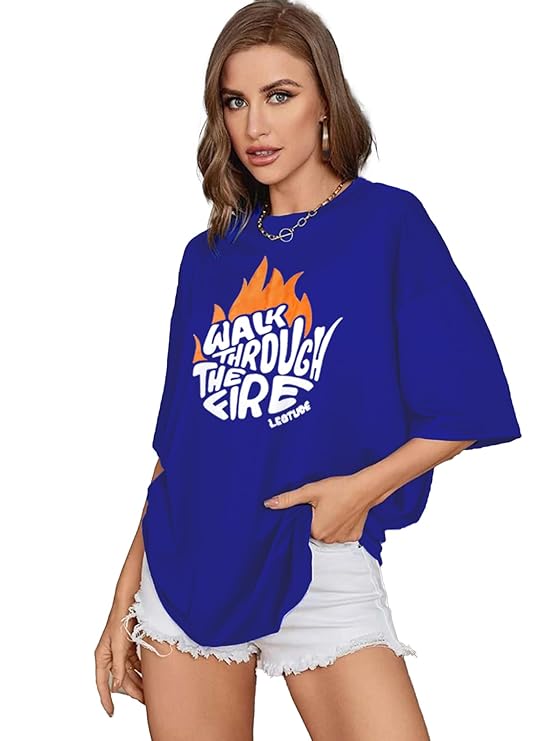 LEOTUDE Women’s Oversized Printed T-Shirt – Cotton Blend | Half Sleeve | Streetwear Fit