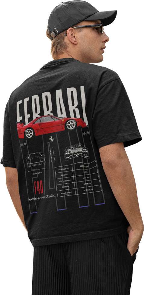 SpeedPulse™ | Ferrari Graphic Oversized Tee – Pure Cotton Black
