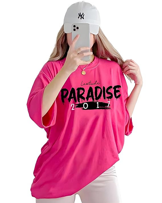 LEOTUDE Women’s Oversized Printed T-Shirt – Cotton Blend | Half Sleeve | Streetwear Fit