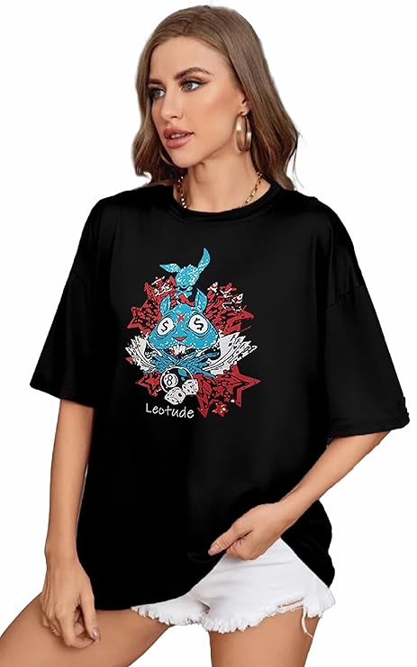 LEOTUDE Women’s Oversized Printed T-Shirt – Cotton Blend | Half Sleeve | Streetwear Fit