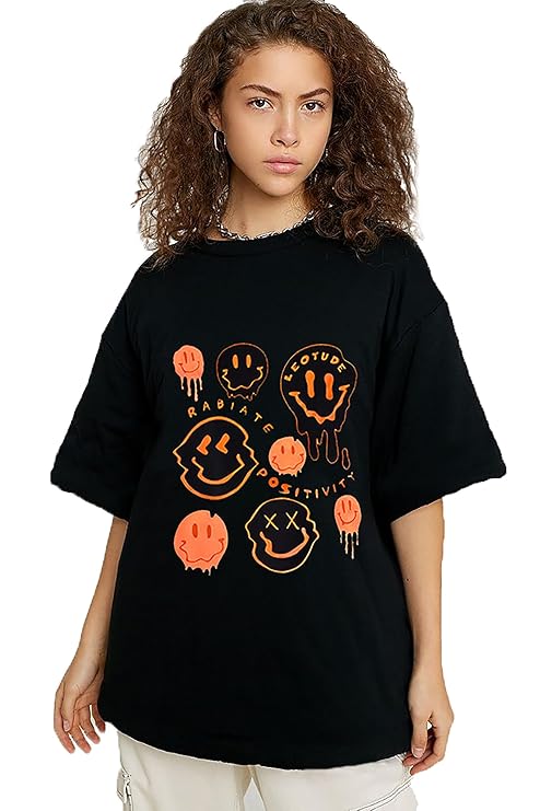 LEOTUDE Women’s Oversized Printed T-Shirt – Cotton Blend | Half Sleeve | Streetwear Fit