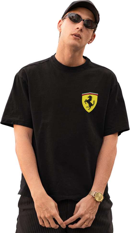 SpeedPulse™ | Ferrari Graphic Oversized Tee – Pure Cotton Black