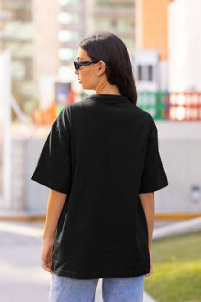 Women’s Black Printed Cotton Blend Loose Fit T-Shirt – Half Sleeve, Round Neck