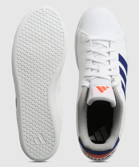 ADIDAS Men’s Classic Rubber M4 Sneakers — White & Blue | Striped Design